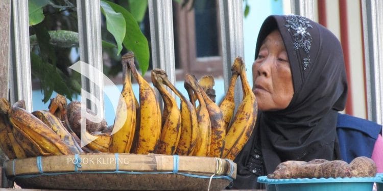 Seorang pedagang pisang tanduk di kawasan Makam Sunan Muria. (POJOK KLIPING)
