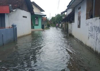Kondisi banjir di Desa Tunggulsari Kecamatan Tayu, masyarakat masih minim mendapat bantuan.
