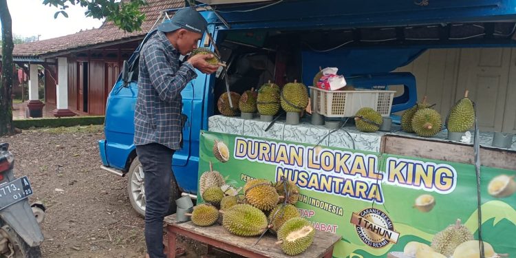Seorang pedagang durian di Gunungwungkal Pati.