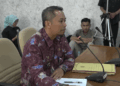Plt Kepala Dinas Pendidikan dan Kebudayaan Pati Andrik Sulaksono memberikan keterangan dalam rapat pansus hak angket DPRD Pati.