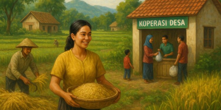 Ilustrasi perekonomian bersama koperasi desa.